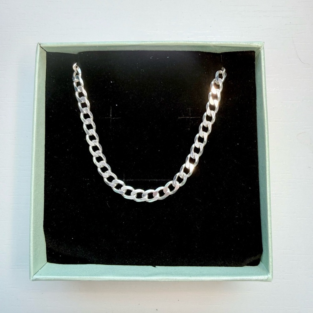 Solid Sterling Silver Classic Silver Curb Chain Necklace 22” Gender Neutral